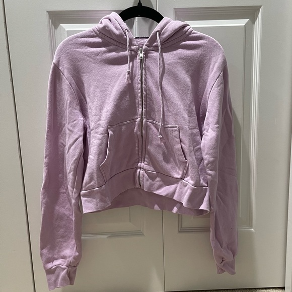 Brandy Melville Tops - Light Purple Brandy Melville Cropped Crystal Zip Up Hoodie